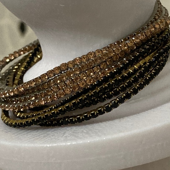Set 8 Sparkle Champagne and Black Rhinestone Bracelets - Picture 3 of 8